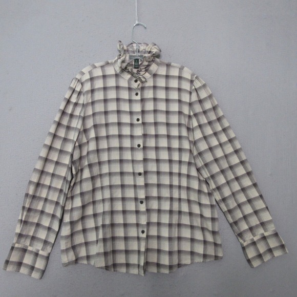 Lauren Ralph Lauren Tops - Lauren‎ Ralph Lauren Jeans Co Top XL Plaid Ruffle Neck Button Up Classic Style